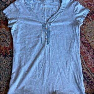 KÜHL Light Blue Short Sleeve Henley Top - Women's Size Medium - Pleated Neckline